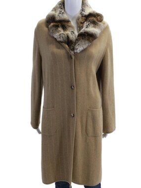 $13795 Authentic LORO PIANA Made in ITALY Beige 100% CASHMERE Fur Coat Sz.44